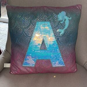 Mermaid Sequin Pillow with Letter A - Blue and Pink